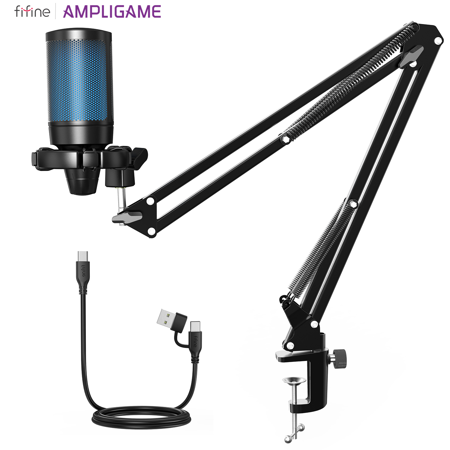 Streaming Mic Condenser - FIFINE USB Streaming Microphone Kit with