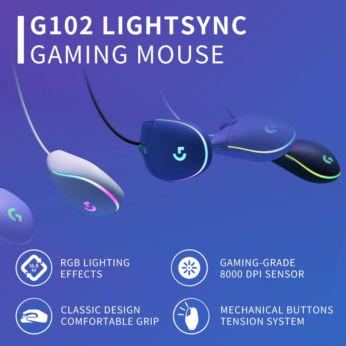 Logitech G102 Wired Gaming Mou - Esports Gaming Training 评论和价格