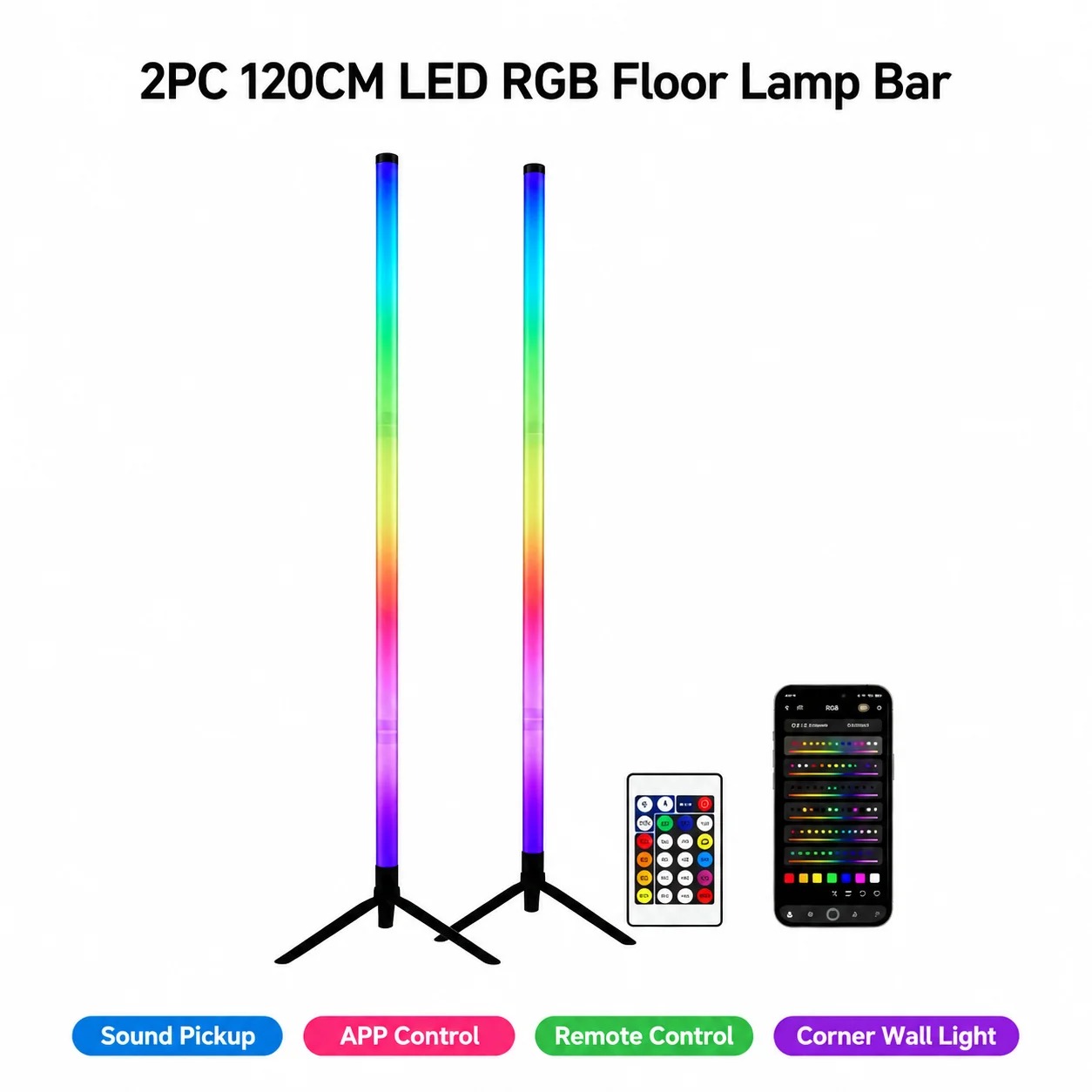 2PCS 120CM RGB Floor Lamp, Sou - Gaming Esports Esports 评论和价格