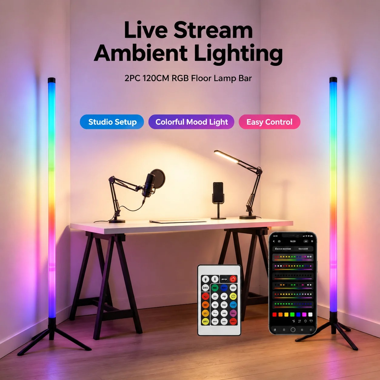 2PCS 120CM RGB Floor Lamp, Sou - Gaming Esports Esports 评论和价格