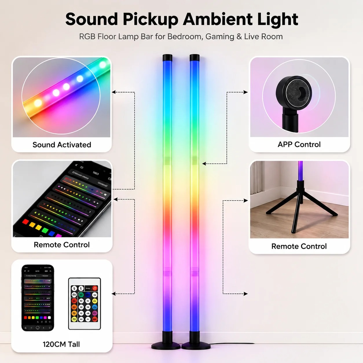 2PCS 120CM RGB Floor Lamp, Sou - Gaming Esports Esports 评论和价格